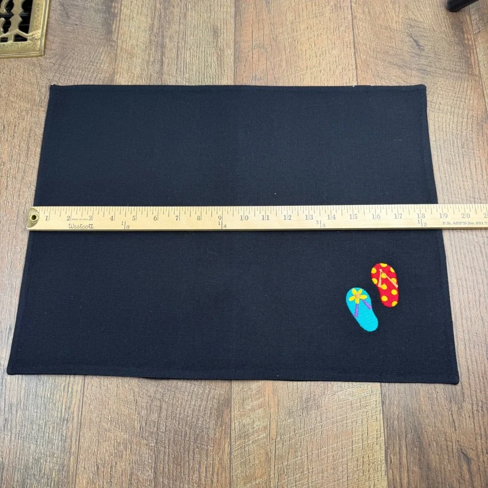 Set of 8 Vintage Placemats and 8 Napkins Black Cotton Flip Flops